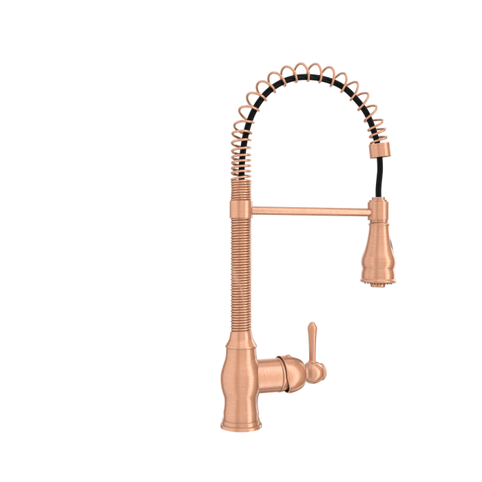 Copper Kitchen Faucet with Soap Dispenser, Single Handle Solid Brass High Arc Pull Down Sprayer Head Kitchen Sink Faucets with Deck Plate