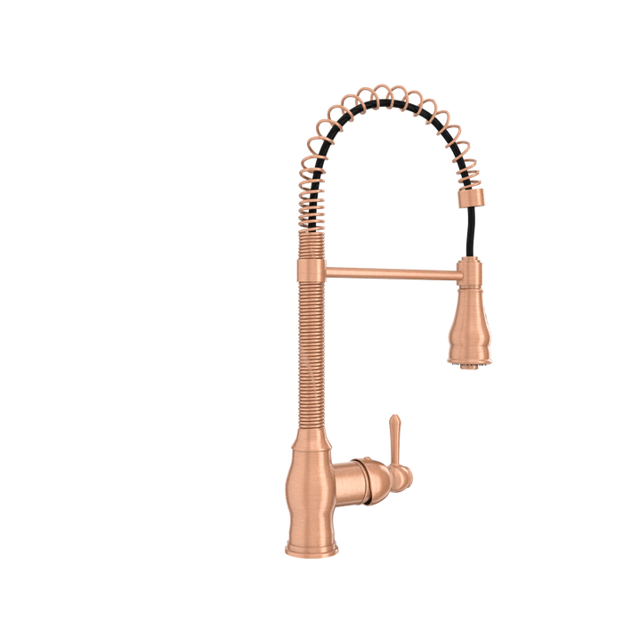 Copper Kitchen Faucet with Soap Dispenser, Single Handle Solid Brass High Arc Pull Down Sprayer Head Kitchen Sink Faucets with Deck Plate