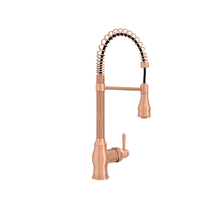 Copper Kitchen Faucet with Soap Dispenser, Single Handle Solid Brass High Arc Pull Down Sprayer Head Kitchen Sink Faucets with Deck Plate