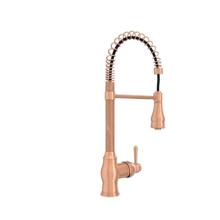 Copper Pre-Rinse Spring Kitchen Faucet, Single Level Solid Brass Kitchen Sink Faucets with Pull Down Sprayer - AK96518A-C