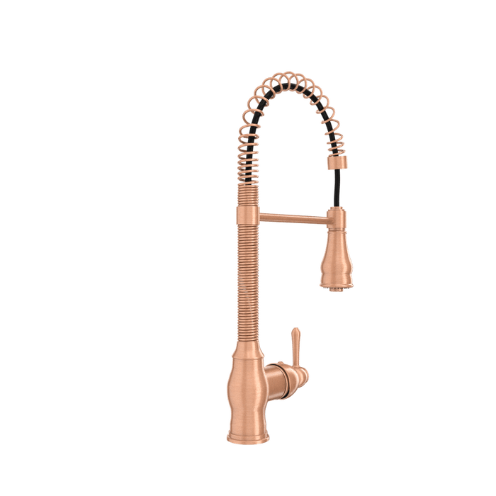 Copper Pre-Rinse Spring Kitchen Faucet, Single Level Solid Brass Kitchen Sink Faucets with Pull Down Sprayer - AK96518A-C