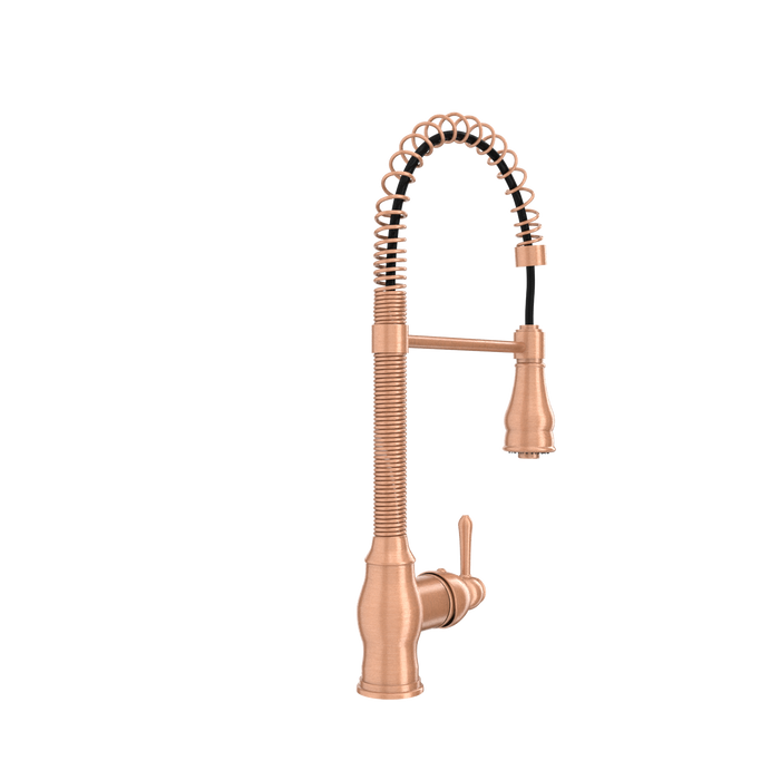Copper Kitchen Faucet with Soap Dispenser, Single Handle Solid Brass High Arc Pull Down Sprayer Head Kitchen Sink Faucets with Deck Plate