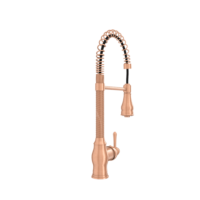Copper Pre-Rinse Spring Kitchen Faucet, Single Level Solid Brass Kitchen Sink Faucets with Pull Down Sprayer - AK96518A-C