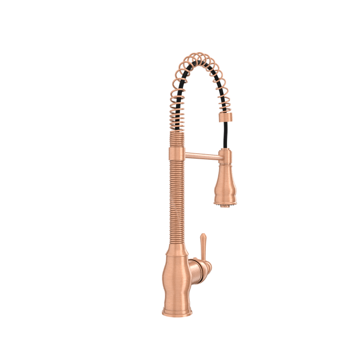 Copper Kitchen Faucet with Soap Dispenser, Single Handle Solid Brass High Arc Pull Down Sprayer Head Kitchen Sink Faucets with Deck Plate