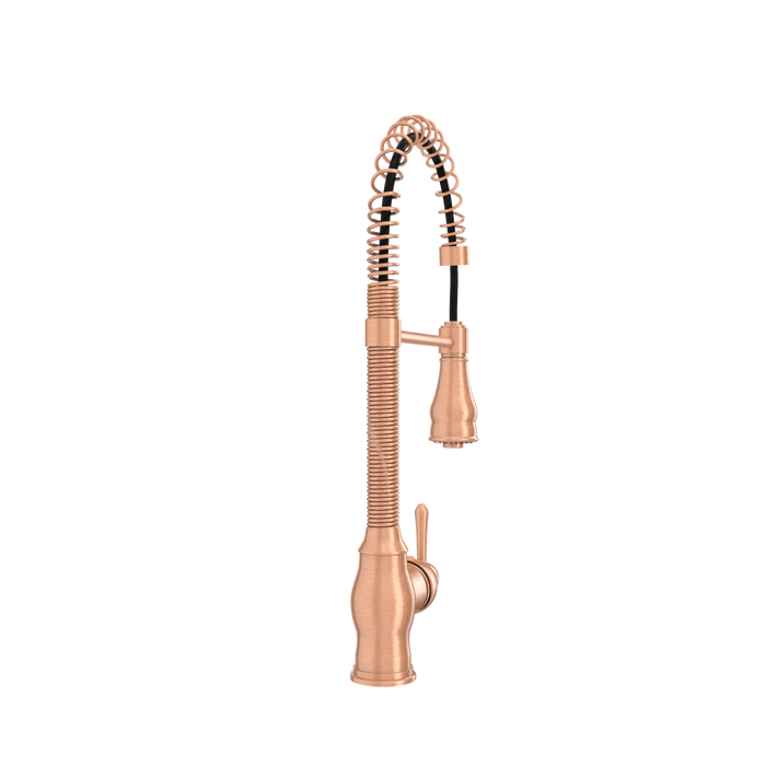 Copper Kitchen Faucet with Soap Dispenser, Single Handle Solid Brass High Arc Pull Down Sprayer Head Kitchen Sink Faucets with Deck Plate