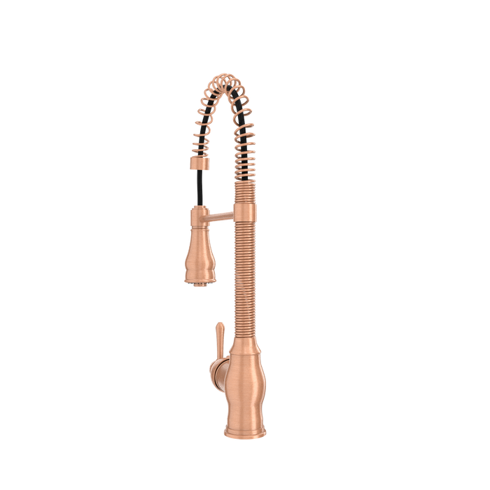 Copper Kitchen Faucet with Soap Dispenser, Single Handle Solid Brass High Arc Pull Down Sprayer Head Kitchen Sink Faucets with Deck Plate