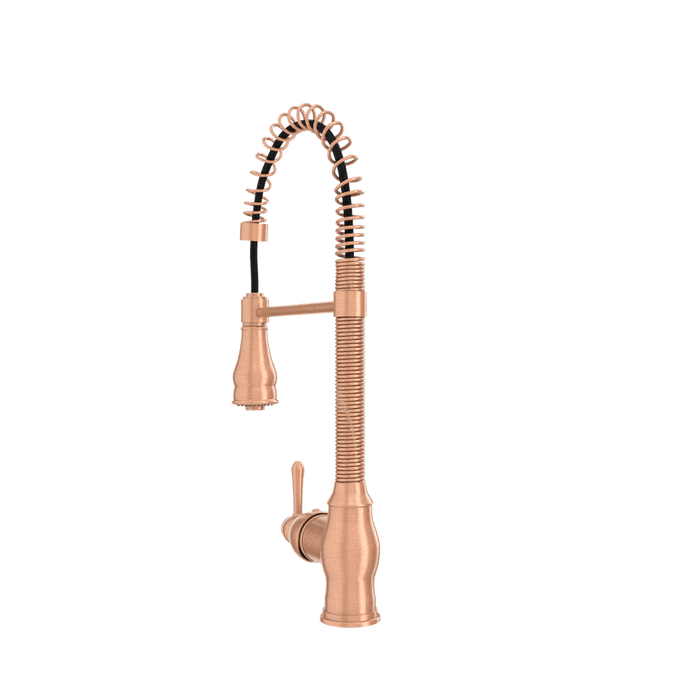 Copper Pre-Rinse Spring Kitchen Faucet, Single Level Solid Brass Kitchen Sink Faucets with Pull Down Sprayer - AK96518A-C