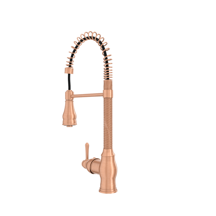 Copper Kitchen Faucet with Soap Dispenser, Single Handle Solid Brass High Arc Pull Down Sprayer Head Kitchen Sink Faucets with Deck Plate