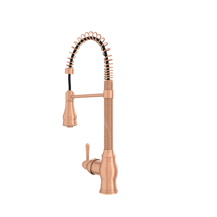 Copper Pre-Rinse Spring Kitchen Faucet, Single Level Solid Brass Kitchen Sink Faucets with Pull Down Sprayer - AK96518A-C