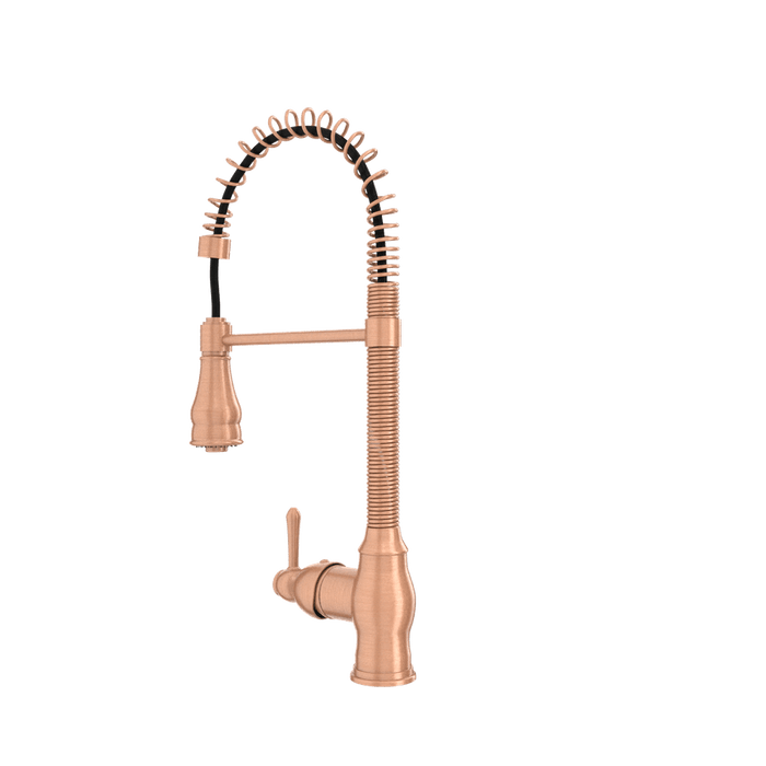 Copper Pre-Rinse Spring Kitchen Faucet, Single Level Solid Brass Kitchen Sink Faucets with Pull Down Sprayer - AK96518A-C