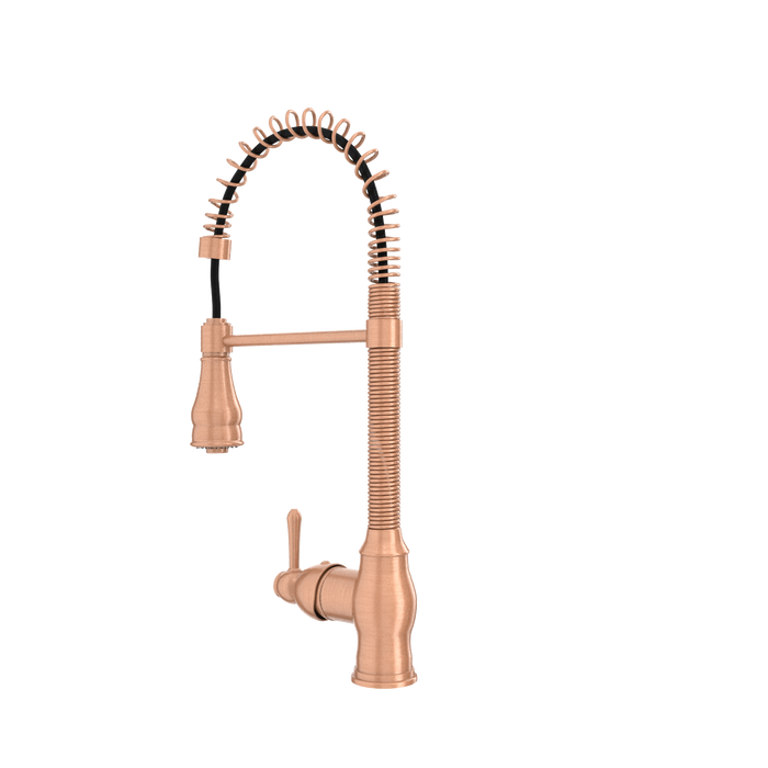Copper Kitchen Faucet with Soap Dispenser, Single Handle Solid Brass High Arc Pull Down Sprayer Head Kitchen Sink Faucets with Deck Plate