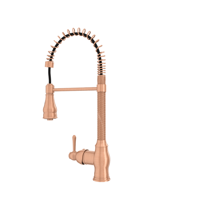 Copper Pre-Rinse Spring Kitchen Faucet, Single Level Solid Brass Kitchen Sink Faucets with Pull Down Sprayer - AK96518A-C