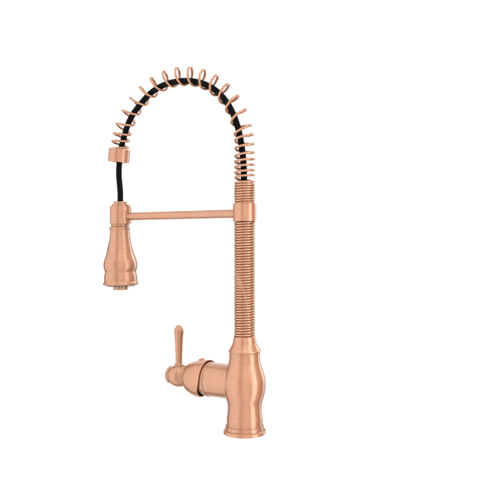 Copper Kitchen Faucet with Soap Dispenser, Single Handle Solid Brass High Arc Pull Down Sprayer Head Kitchen Sink Faucets with Deck Plate