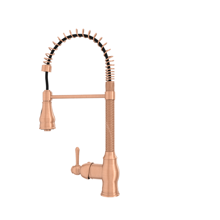 Copper Pre-Rinse Spring Kitchen Faucet, Single Level Solid Brass Kitchen Sink Faucets with Pull Down Sprayer - AK96518A-C
