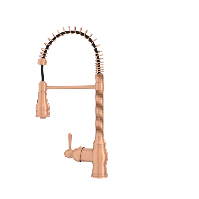 Copper Kitchen Faucet with Soap Dispenser, Single Handle Solid Brass High Arc Pull Down Sprayer Head Kitchen Sink Faucets with Deck Plate