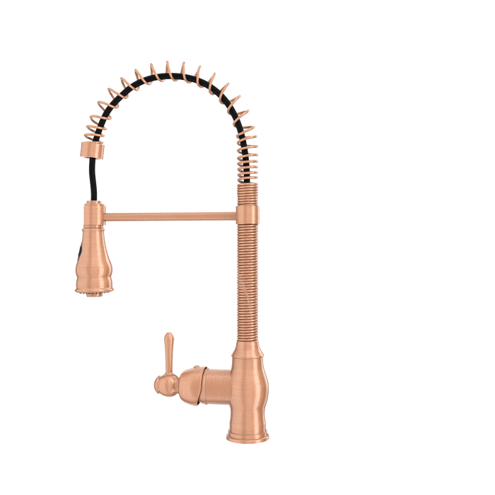 Copper Kitchen Faucet with Soap Dispenser, Single Handle Solid Brass High Arc Pull Down Sprayer Head Kitchen Sink Faucets with Deck Plate
