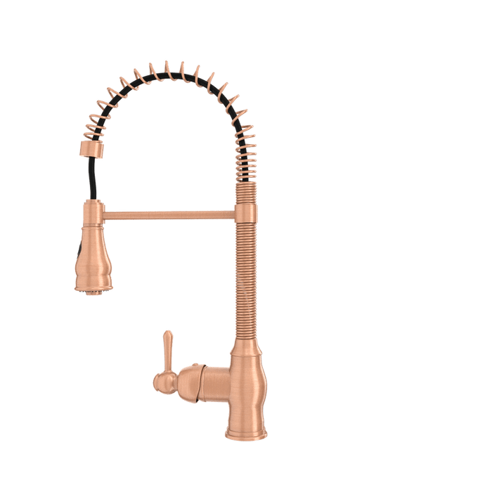 Copper Pre-Rinse Spring Kitchen Faucet, Single Level Solid Brass Kitchen Sink Faucets with Pull Down Sprayer - AK96518A-C