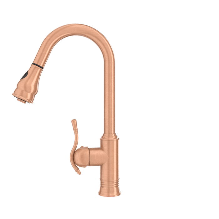 Copper Kitchen Faucet with Soap Dispenser, Single Handle Solid Brass High Arc Pull Down Sprayer Head Kitchen Sink Faucets with Deck Plate