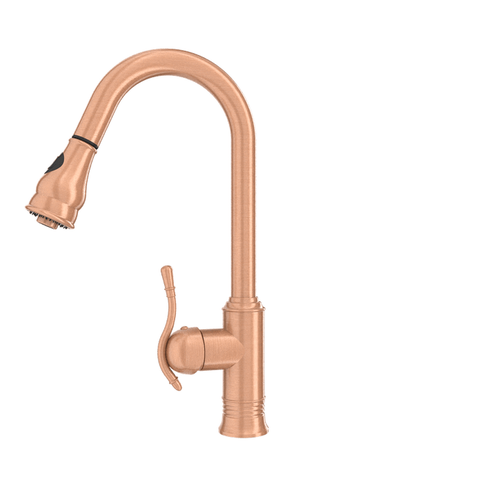Copper Kitchen Faucet with Soap Dispenser, Single Handle Solid Brass High Arc Pull Down Sprayer Head Kitchen Sink Faucets with Deck Plate