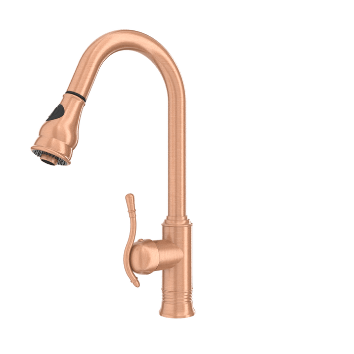 Copper Kitchen Faucet with Soap Dispenser, Single Handle Solid Brass High Arc Pull Down Sprayer Head Kitchen Sink Faucets with Deck Plate