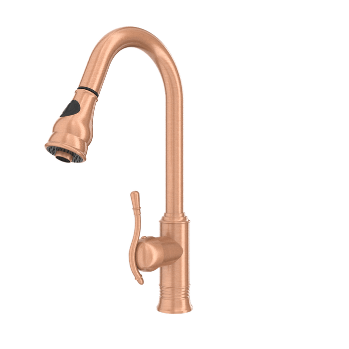 Copper Kitchen Faucet with Soap Dispenser, Single Handle Solid Brass High Arc Pull Down Sprayer Head Kitchen Sink Faucets with Deck Plate