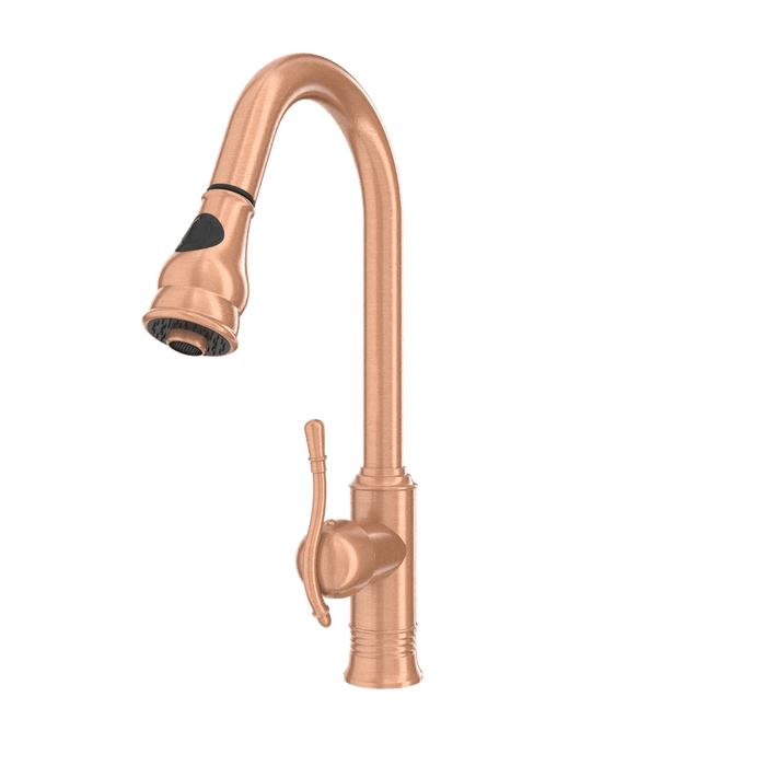 Copper Kitchen Faucet with Soap Dispenser, Single Handle Solid Brass High Arc Pull Down Sprayer Head Kitchen Sink Faucets with Deck Plate