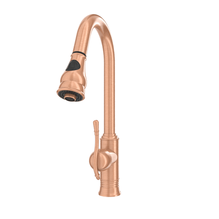 Copper Kitchen Faucet with Soap Dispenser, Single Handle Solid Brass High Arc Pull Down Sprayer Head Kitchen Sink Faucets with Deck Plate