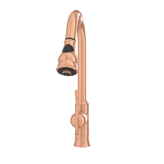 Copper Kitchen Faucet with Soap Dispenser, Single Handle Solid Brass High Arc Pull Down Sprayer Head Kitchen Sink Faucets with Deck Plate