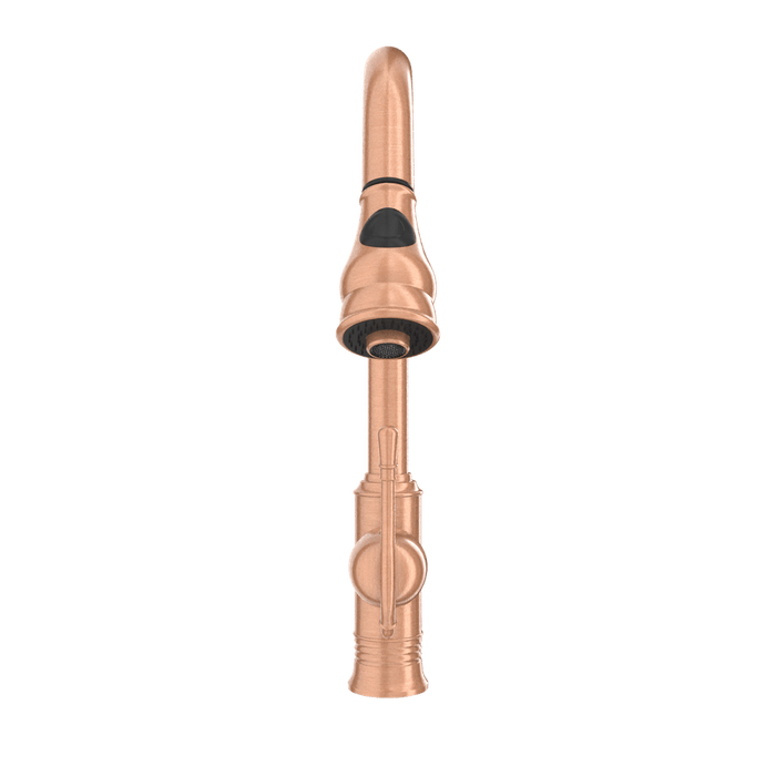 Copper Kitchen Faucet with Soap Dispenser, Single Handle Solid Brass High Arc Pull Down Sprayer Head Kitchen Sink Faucets with Deck Plate
