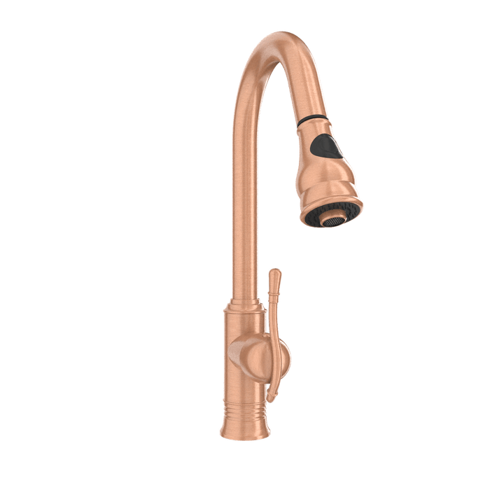 Copper Kitchen Faucet with Soap Dispenser, Single Handle Solid Brass High Arc Pull Down Sprayer Head Kitchen Sink Faucets with Deck Plate
