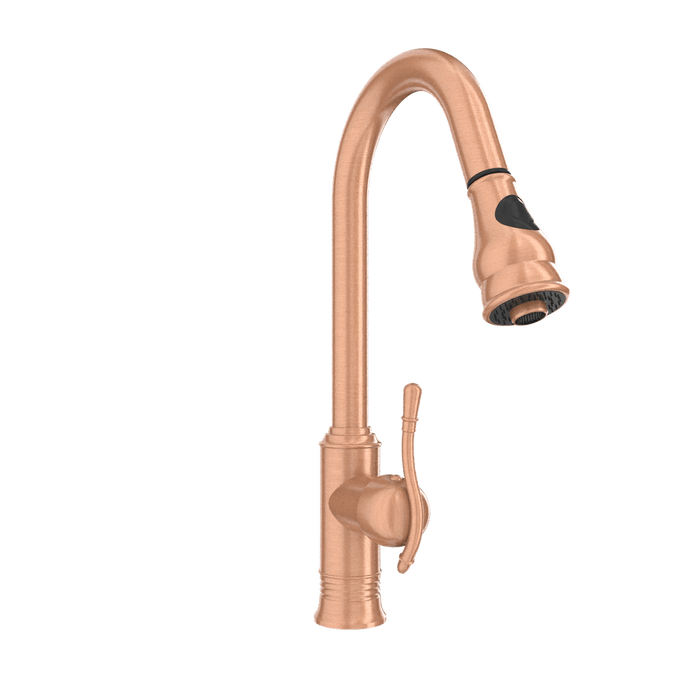 Copper Kitchen Faucet with Soap Dispenser, Single Handle Solid Brass High Arc Pull Down Sprayer Head Kitchen Sink Faucets with Deck Plate