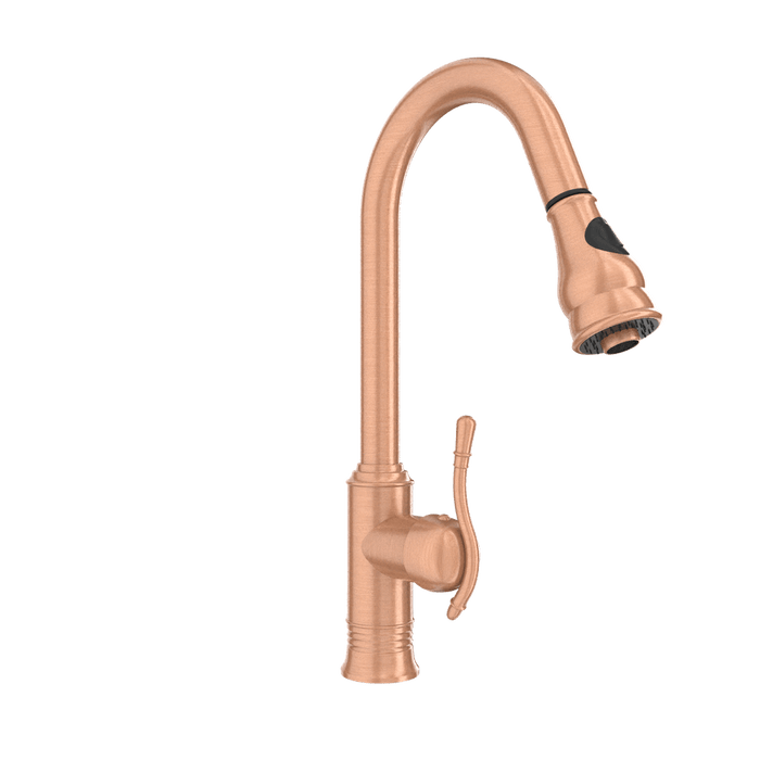 Copper Kitchen Faucet with Soap Dispenser, Single Handle Solid Brass High Arc Pull Down Sprayer Head Kitchen Sink Faucets with Deck Plate