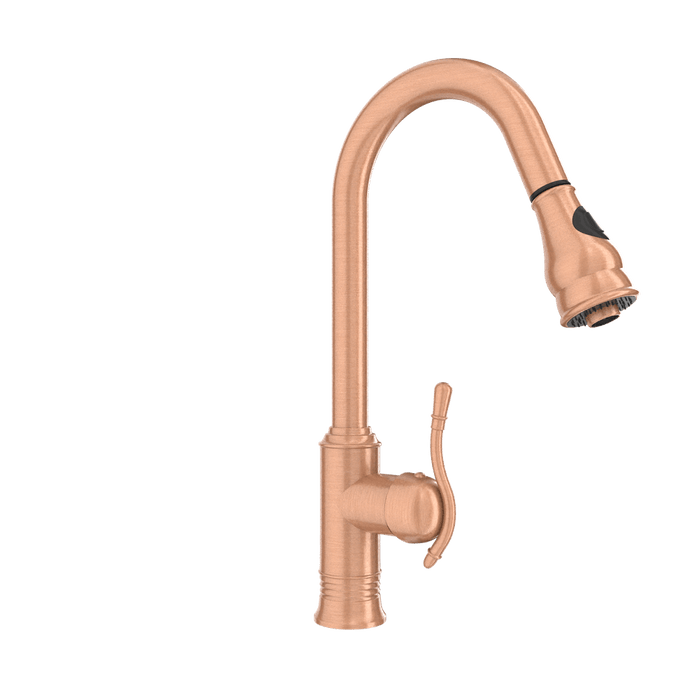 Copper Kitchen Faucet with Soap Dispenser, Single Handle Solid Brass High Arc Pull Down Sprayer Head Kitchen Sink Faucets with Deck Plate