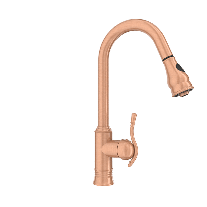 Copper Kitchen Faucet with Soap Dispenser, Single Handle Solid Brass High Arc Pull Down Sprayer Head Kitchen Sink Faucets with Deck Plate