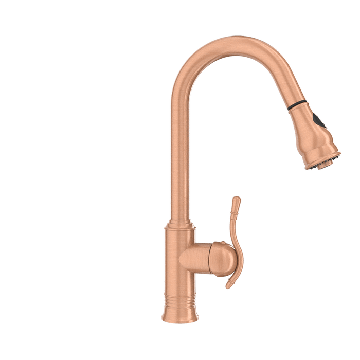 Copper Kitchen Faucet with Soap Dispenser, Single Handle Solid Brass High Arc Pull Down Sprayer Head Kitchen Sink Faucets with Deck Plate