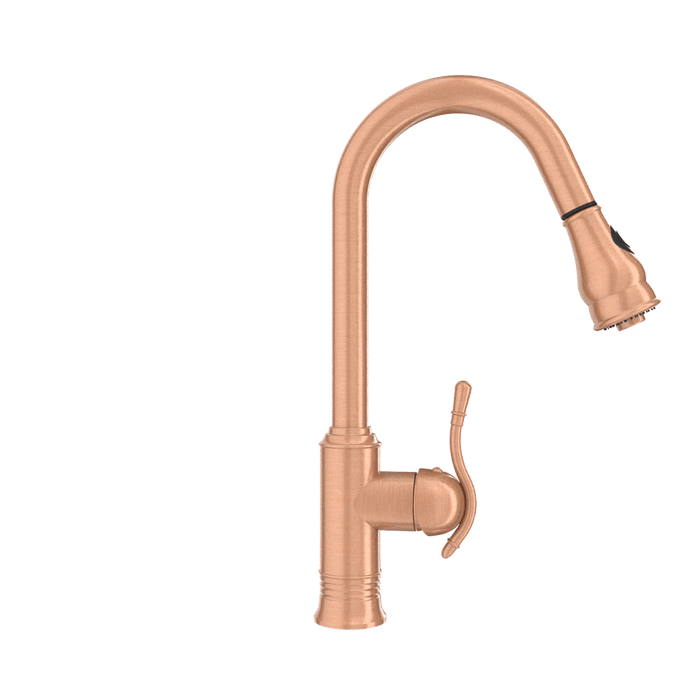 Copper Kitchen Faucet with Soap Dispenser, Single Handle Solid Brass High Arc Pull Down Sprayer Head Kitchen Sink Faucets with Deck Plate