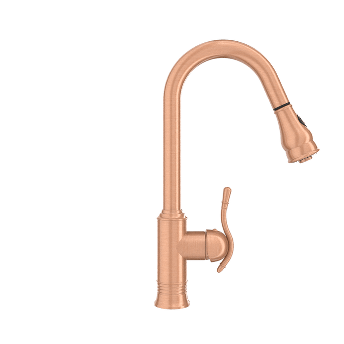 Copper Kitchen Faucet with Soap Dispenser, Single Handle Solid Brass High Arc Pull Down Sprayer Head Kitchen Sink Faucets with Deck Plate