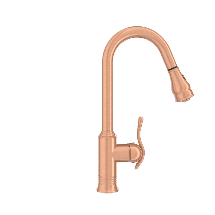 Copper Kitchen Faucet with Soap Dispenser, Single Handle Solid Brass High Arc Pull Down Sprayer Head Kitchen Sink Faucets with Deck Plate