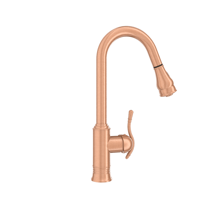 Copper Kitchen Faucet with Soap Dispenser, Single Handle Solid Brass High Arc Pull Down Sprayer Head Kitchen Sink Faucets with Deck Plate