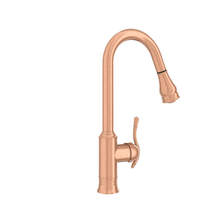 Copper Kitchen Faucet with Soap Dispenser, Single Handle Solid Brass High Arc Pull Down Sprayer Head Kitchen Sink Faucets with Deck Plate