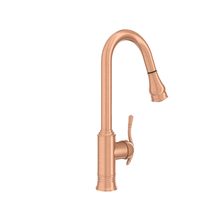 Copper Kitchen Faucet with Soap Dispenser, Single Handle Solid Brass High Arc Pull Down Sprayer Head Kitchen Sink Faucets with Deck Plate