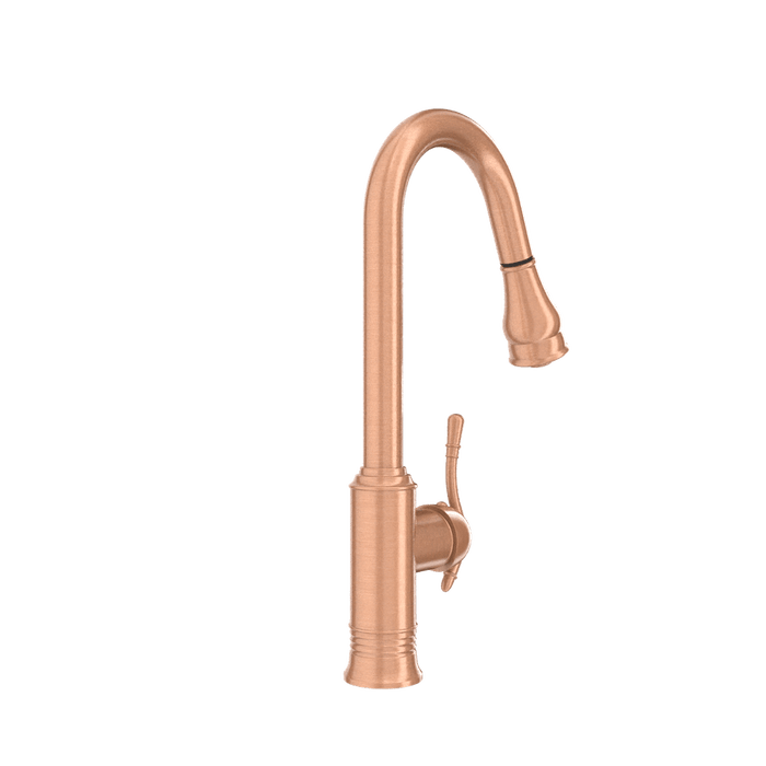 Copper Kitchen Faucet with Soap Dispenser, Single Handle Solid Brass High Arc Pull Down Sprayer Head Kitchen Sink Faucets with Deck Plate