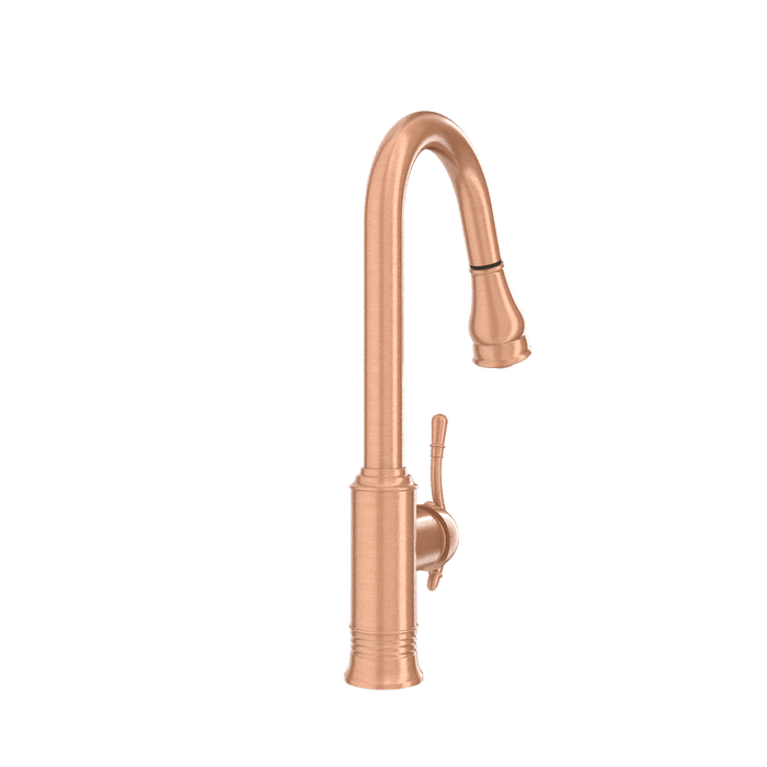 Copper Kitchen Faucet with Soap Dispenser, Single Handle Solid Brass High Arc Pull Down Sprayer Head Kitchen Sink Faucets with Deck Plate