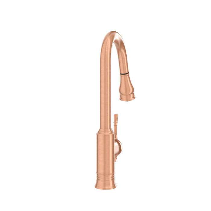 Copper Kitchen Faucet with Soap Dispenser, Single Handle Solid Brass High Arc Pull Down Sprayer Head Kitchen Sink Faucets with Deck Plate