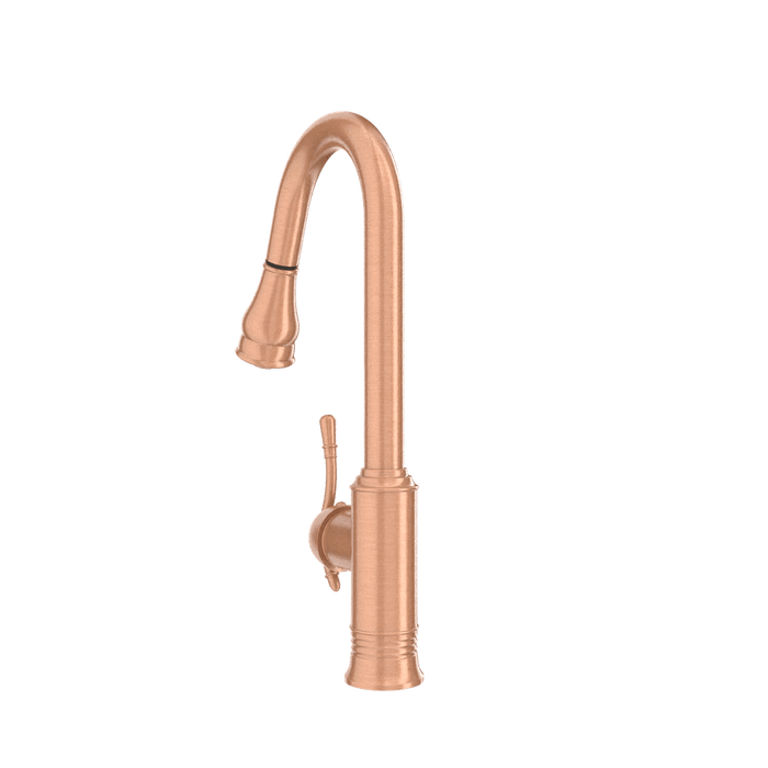 Copper Kitchen Faucet with Soap Dispenser, Single Handle Solid Brass High Arc Pull Down Sprayer Head Kitchen Sink Faucets with Deck Plate