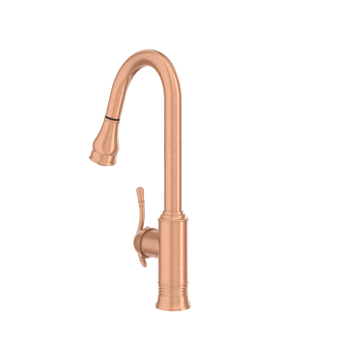 Copper Kitchen Faucet with Soap Dispenser, Single Handle Solid Brass High Arc Pull Down Sprayer Head Kitchen Sink Faucets with Deck Plate