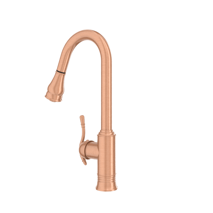 Copper Kitchen Faucet with Soap Dispenser, Single Handle Solid Brass High Arc Pull Down Sprayer Head Kitchen Sink Faucets with Deck Plate