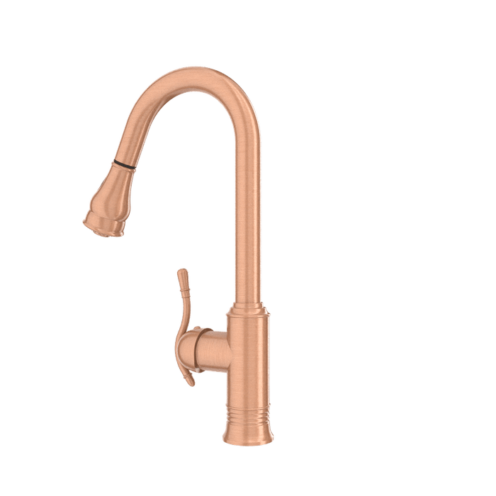 Copper Kitchen Faucet with Soap Dispenser, Single Handle Solid Brass High Arc Pull Down Sprayer Head Kitchen Sink Faucets with Deck Plate