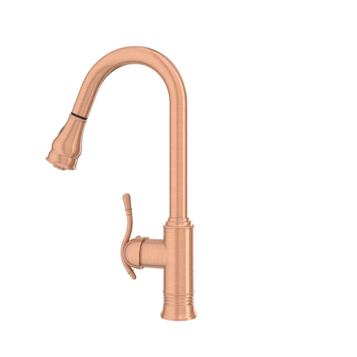 Copper Kitchen Faucet with Soap Dispenser, Single Handle Solid Brass High Arc Pull Down Sprayer Head Kitchen Sink Faucets with Deck Plate