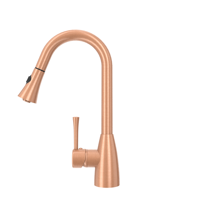 Copper Kitchen Faucet with Soap Dispenser, Single Handle Solid Brass High Arc Pull Down Sprayer Head Kitchen Sink Faucets with Deck Plate
